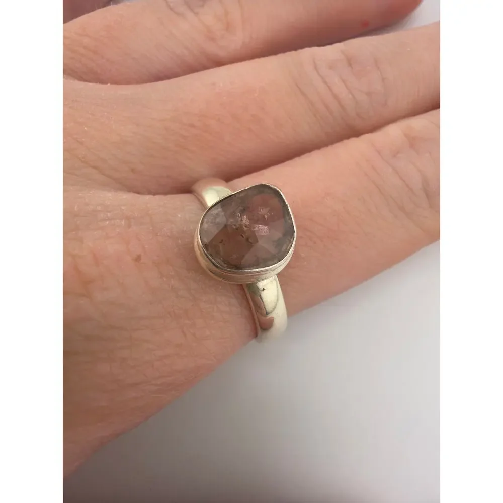 925 Sterling Silver Irregular Rose Cut Tourmaline Ring Size 9